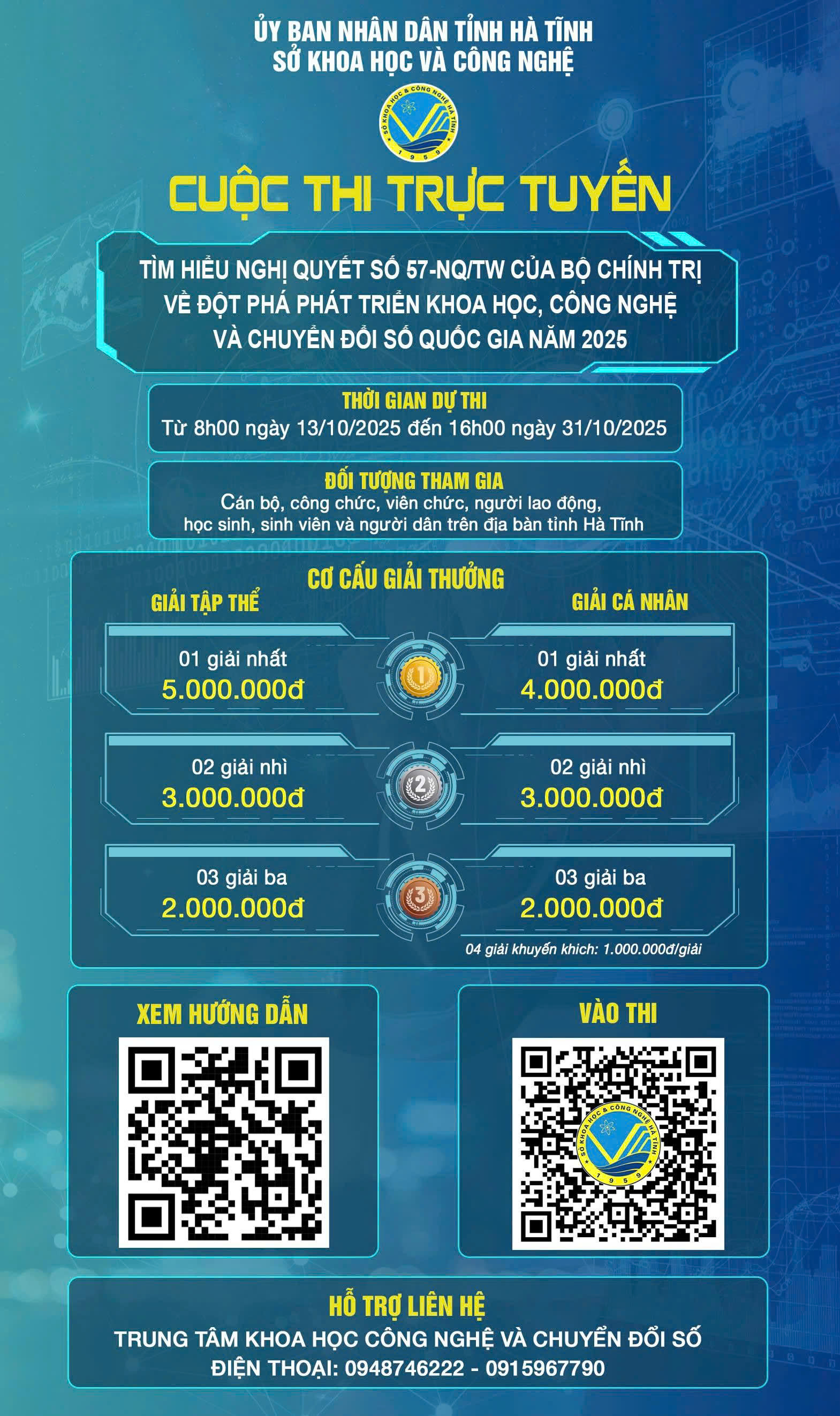 HƯỞNG ỨNG CUỘC THI TRỰC TUYẾN “TÌM HIỂU NGHỊ QUYẾT SỐ 57-NQ/TW CỦA BỘ CHÍNH TRỊ VỀ ĐỘT PHÁ PHÁT TRIỂN KHOA HỌC, CÔNG NGHỆ, ĐỔI MỚI SÁNG TẠO VÀ CHUYỂN ĐỔI SỐ QUỐC GIA” 