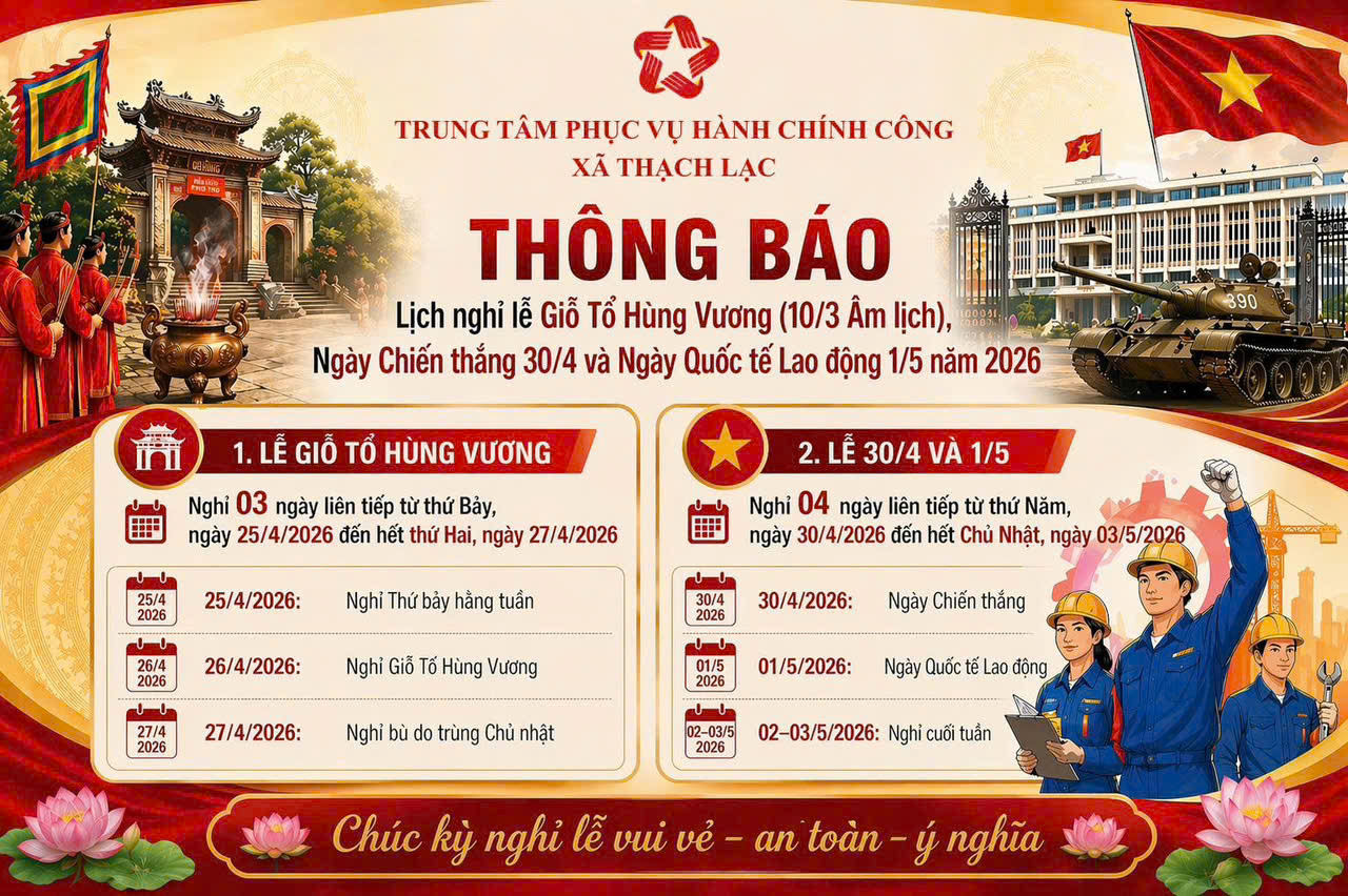 TRUNG TÂM PHỤC VỤ HÀNH CHÍNH CÔNG XÃ THẠCH LẠC THÔNG BÁO
