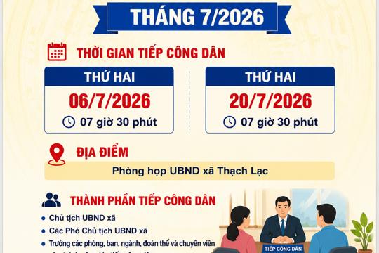 Thông báo lịch tiếp công dân định kỳ tháng 7 năm 2026 