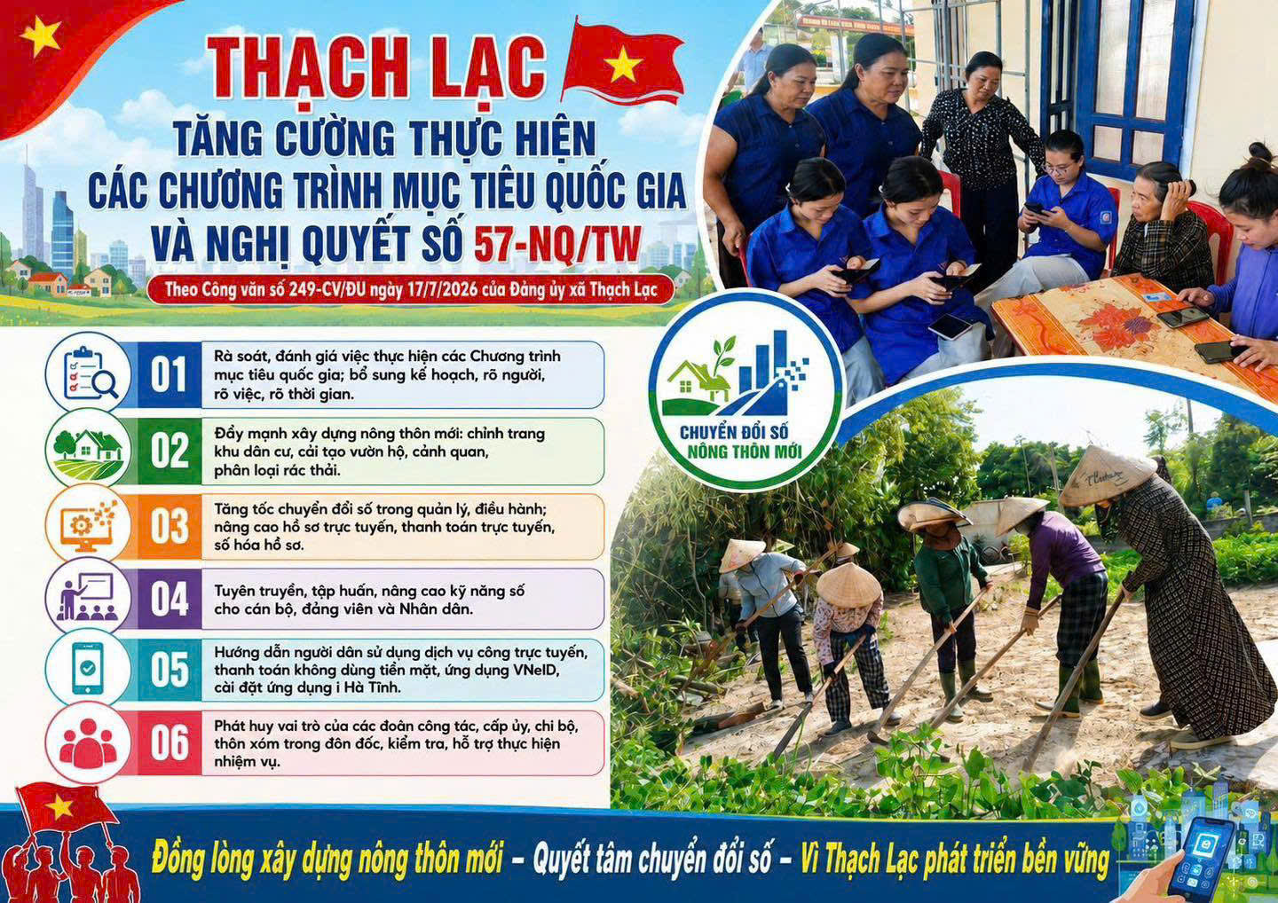 XÃ THẠCH LẠC ĐỒNG LÒNG XÂY DỰNG NÔNG THÔN MỚI, QUYẾT TÂM CHUYỂN ĐỔI SỐ, CHUNG SỨC VÌ THẠCH LẠC PHÁT TRIỂN BỀN VỮNG!