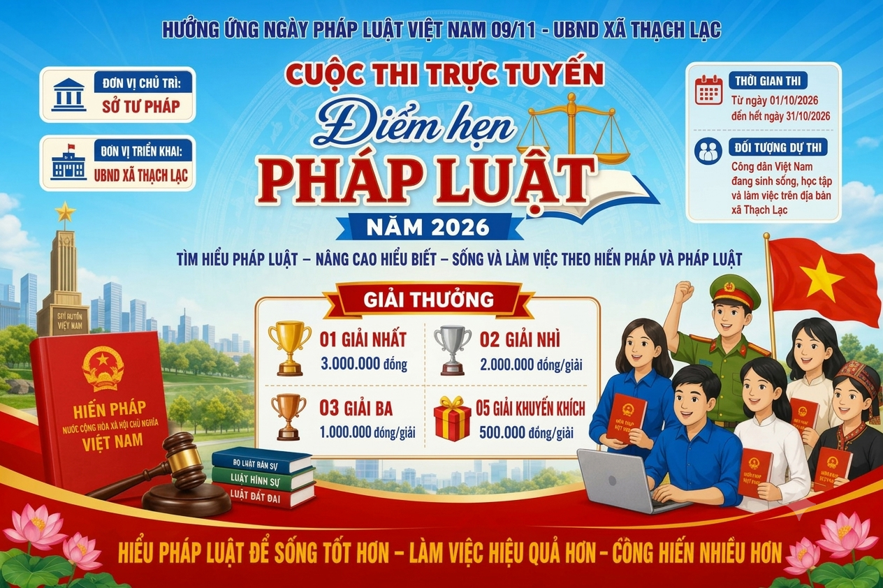 Thạch Lạc triển khai, hưởng ứng cuộc thi trực tuyến “điểm hẹn pháp luật” năm 2026.