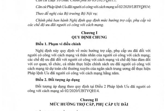 "Từ ngày 5/10/2026, người có công với cách mạng được hưởng mức trợ cấp mới theo Nghị định 321/2026/NĐ-CP của Chính phủ" 