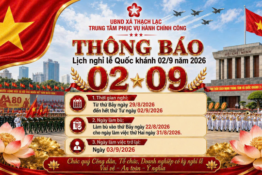 Thông báo nghỉ lễ Quốc khánh ngày 02 tháng 9 năm 2026 