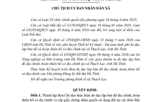 Xã Thạch Lạc triển khai dự án đo đạc lập bản đồ địa chính và hoàn thiện hồ sơ địa chính